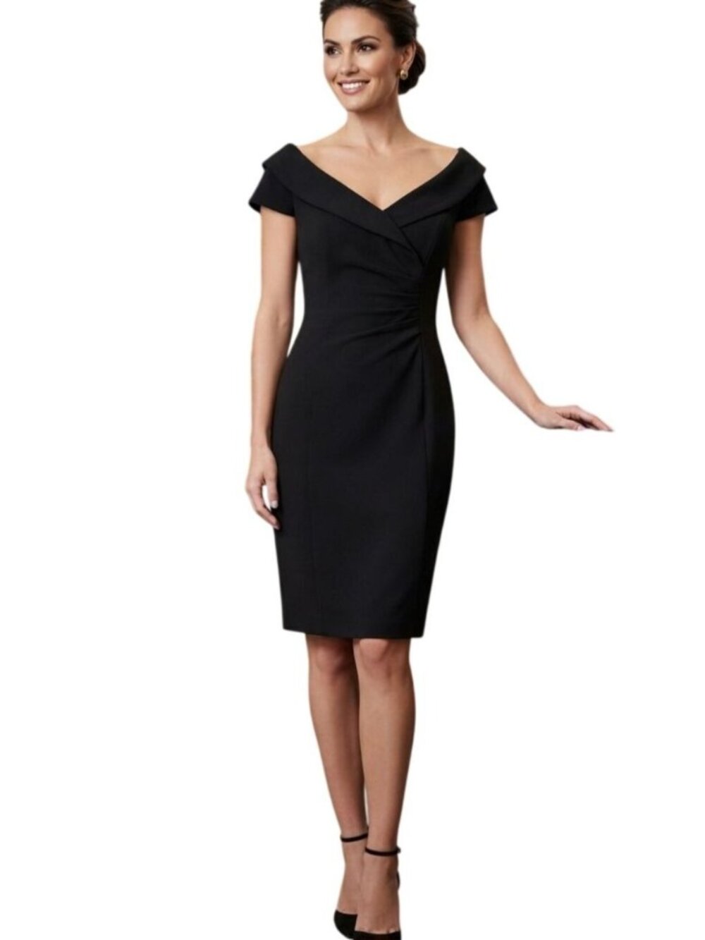 Eliza J Designer Black Collared Retro Style Dress Size 8 Perfect LBD